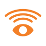 Ícone laranja de olho com ondas acima, sugerindo conexão visual. Imagem usada pela Tecnogera para destacar serviços rápidos e 24h. para aluguel de gerador ou locação de gerador