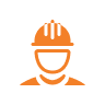Ícone laranja de pessoa com capacidade, simbolizando segurança em obras e serviços da Tecnogera como locação de geradores. para aluguel de gerador ou locação de gerador