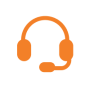 Ícone laranja de fone de ouvido com microfone em fundo cinza claro, simbolizando o suporte ao cliente da Tecnogera.